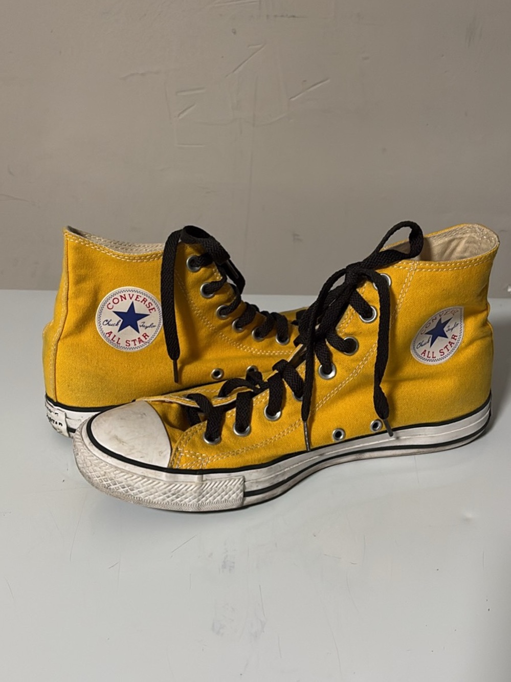 Converse High Top Sneakers in Yellow with Black Laces